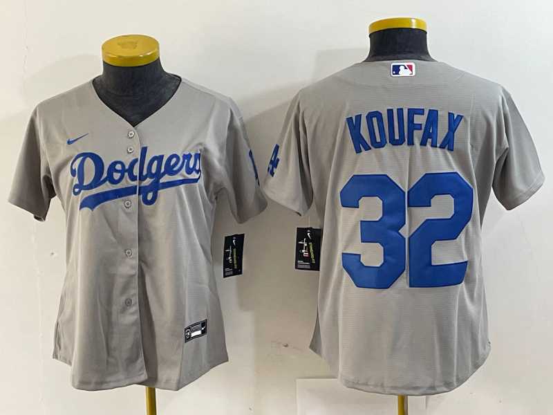 Women%27s Los Angeles Dodgers #32 Sandy Koufax Grey Cool Base Stitched Jersey